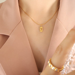Gold Steel Rose Number 7 Dog Tag Snake Chain Necklaces