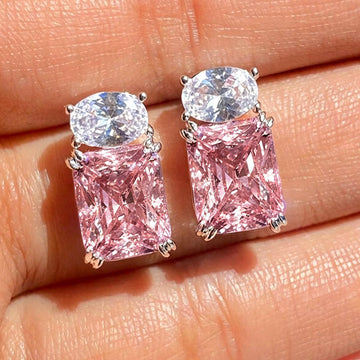 White Gold Pink Rectangle Clear Oval Geometric Studs