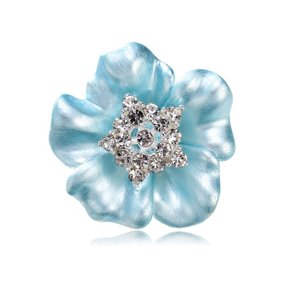Front product view of an aqua blue flower brooch
