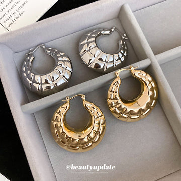 Textured Wide Hoop Earrings in Polished Silver or Gold Tone