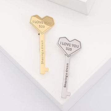 Heart Key Brooch I Love You 520 Engraved Silver Gold