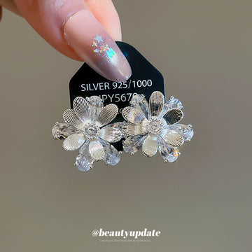 Clear Iridescent Floral Crystal Stud Earrings with Crystal Accents