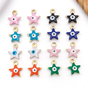 Stainless Steel Evil Eye Charms, Double-Sided Enamel Stars, Hearts and Hands