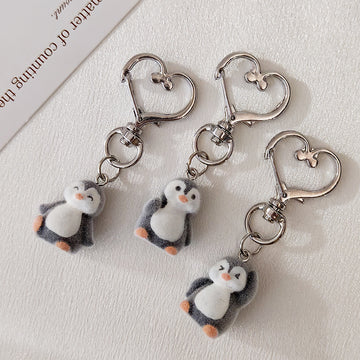 Flocked Penguin Heart-Clasp Charms in Three Distinct Poses