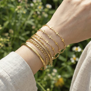 Cross Link Bracelets in Gold Silver and Rose Gold Tone