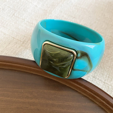 Acrylic Wide Bangle with Square Gold-Framed Cabochon