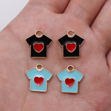 Enamel Heart T-Shirt Charms in Two Colors for Jewelry and Craft Making