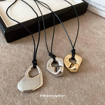 Black Cord Hollow Double Heart Pendant Necklace Styles