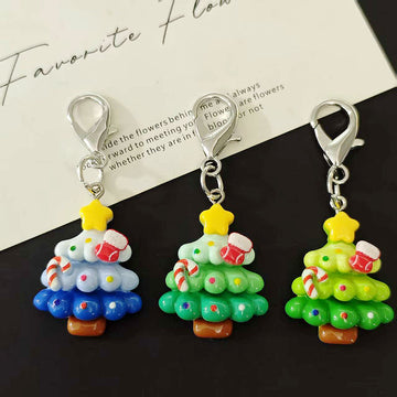 Resin Christmas Tree Keychains Candy Cane Three Colors
