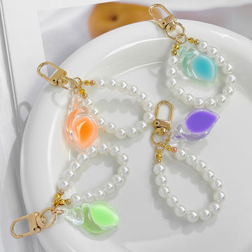 Pearl Loop Snail Shell Charm with Gold Tone Swivel Clasp