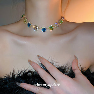 Multicolor Heart Crystal Gold Tone Chain Necklace Jewelry Design