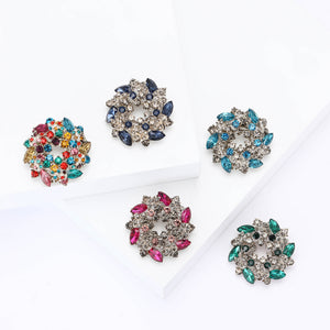 Round Crystal Floral Wreath Brooch in Five Color Variations