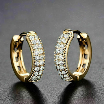Gold Double Row Pavé Huggie Hoop Earrings Clear Stones