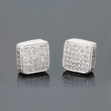 Square Pavé CZ Stud Earrings Gold Silver Rose Gold Tones