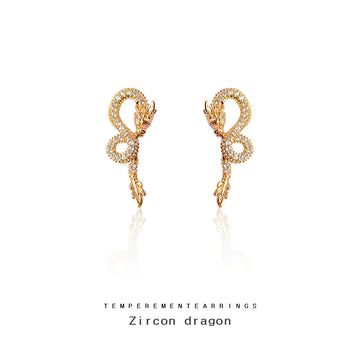 Gold-Tone Crystal Coiled Dragon Stud Earrings Pair