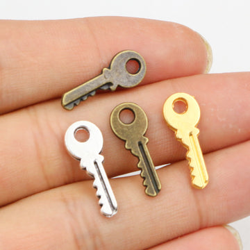 Mini Key Shaped Metal Charms in Four Finish Options