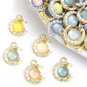 Crystal-Accented And Pearl-Look Gold Silver Moon Pearl-look And Alloy Charms in 10 Styles
