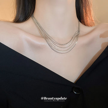 Multi Strand Sparkle Snake Chain Layered Necklace Gold Silver