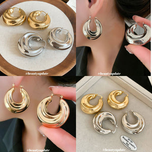 Sculptural Folded Metal Huggie Earrings in Silver and Gold Tone
