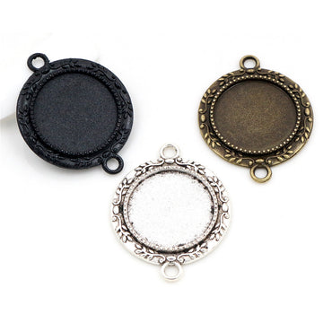 Double Loop Oval Cabochon Connectors in Bronze and Silver