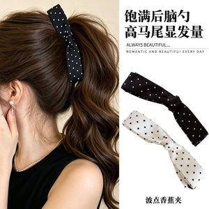 Black and White Polka Dot Fabric Banana Hair Clips