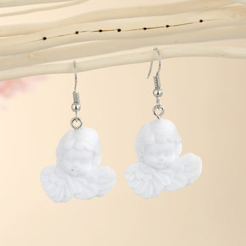 White Cherub Figural Drop Earrings in Two Sculpted Designs