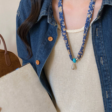 Floral Ribbon Necklace With Beads and Playful Pendants