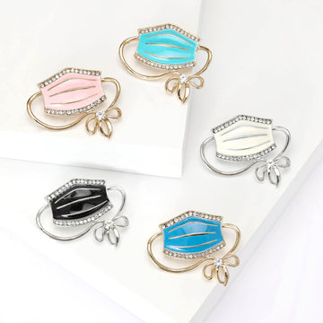 Enamel Face Mask Brooch with Bow Outline in Five Colors