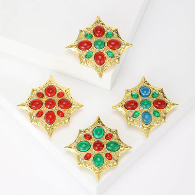 Main front view of Eight Point Star Brooch With Four Colorful Gem Arrangements
