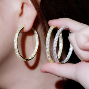 Large Oval Pave Hoop Earrings In Gold And Silver Tones