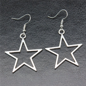 Open Star Drop Earrings in Detailed Metal Finishes for Jewelry Making