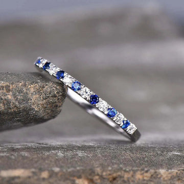 Alternating Blue And Clear Round Stone Slim Ring In Silver Tone