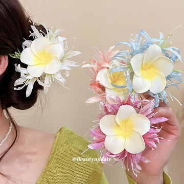 Plumeria Fabric Flower Duckbill Hair Clips Seven Colors