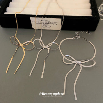 Bow Snake Chain Necklace and Multi Bow Bracelet Styles