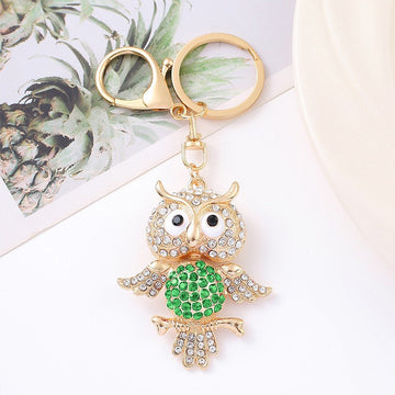 Rhinestone Owl Keychain Gold Clasp Four Belly Colors