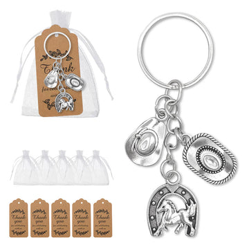 Silver Cowboy Hat Horseshoe Keychain Western Horse Charms