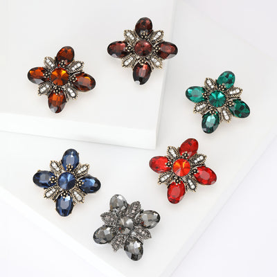 Front view of Faceted Crystal Flower brooch