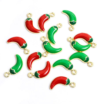 Red and Green Chili Pepper Enamel Charms in Two Tones