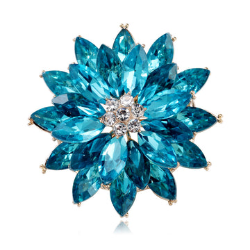 Aqua Blue Layered Crystal Flower Brooch Pins in Four Designs