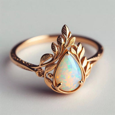 Image 5 showing iridescent teardrop leaf ring