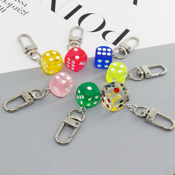 Colorful Transparent Acrylic Dice Clip Keychains in Seven Colors