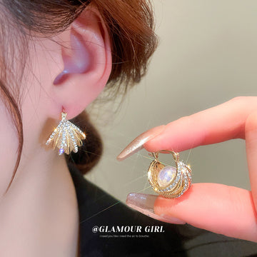 Gold-Tone Crystal Pearl Huggie Earrings For Women Jewelry