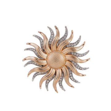 Gold Tone Sunflower Crystal Metal Brooch Pin 5.5 cm