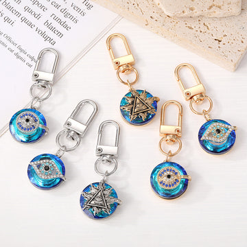 Blue Evil Eye Crystal Clip Keychains in Nine Geometric Designs