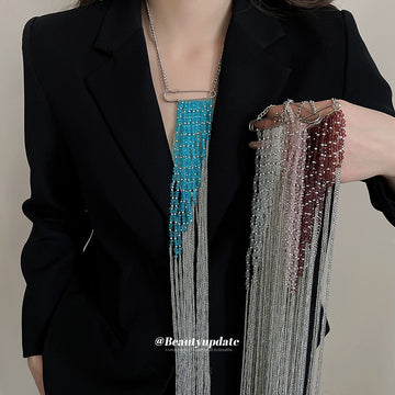 Long Beaded Fringe Necklaces in Four Gradient Colors