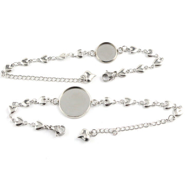 Stainless Steel Heart Bezel Bracelets With Accent Chain