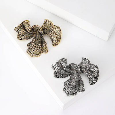 Crystal Ribbon Bow brooch front view on a white background