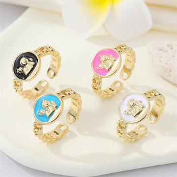 Gold Tone Open Band Rings with Colorful Angel Cameo Medallions