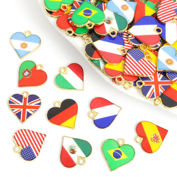 Heart Flag Enamel Charms Featuring Ten National Designs