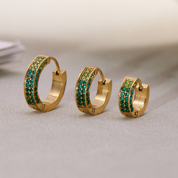 Double Row Multicolor Crystal Hoop Earrings in Three Sizes
